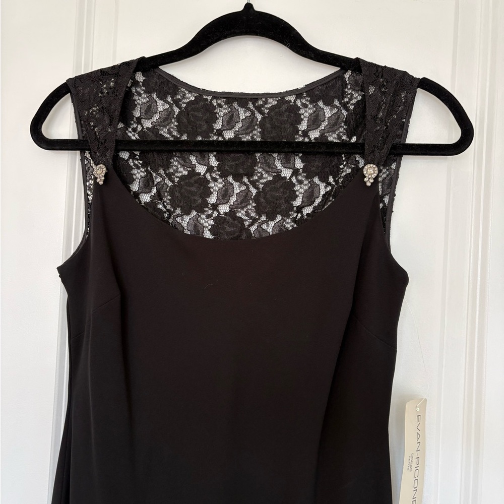 NWT Evan-Picone Women 8P Black Lace Sheath Dress Sleeveless Rhinestone Accent - Picture 6 of 10